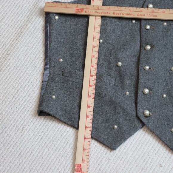 Vintage Blondies NY Gray Wool Vest w/ Faux Pearls OS Made in USA Lined - Picture 4 of 6